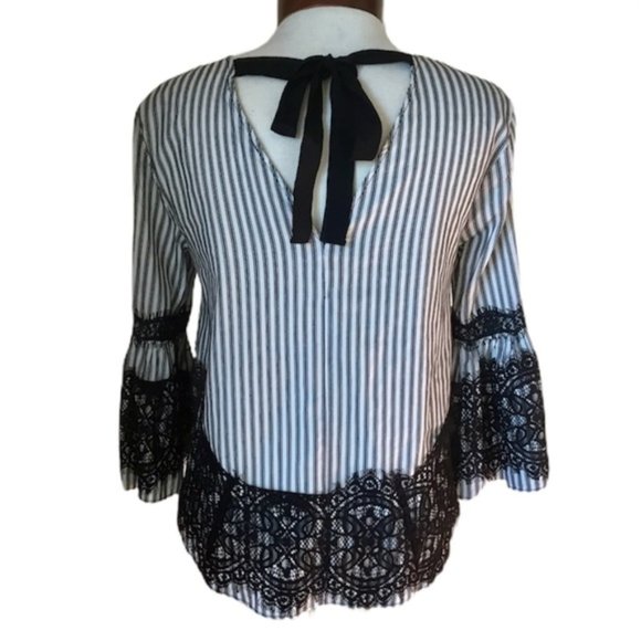 Zara Woman Vertical Stripes Top With Lace Details - Picture 4 of 4